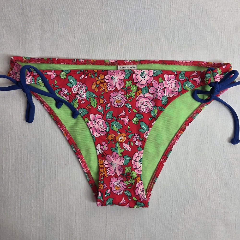 Abercrombie and Fitch Size S Red Floral Tie Sides Bikini Swim Bottom